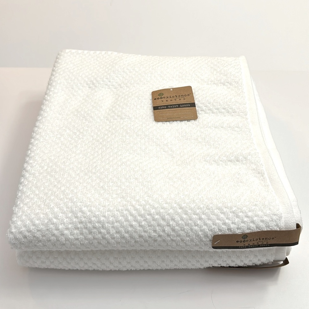 2pc ECOEXISTENCE Bamboo Zero Twist Loops Bath Towels - White